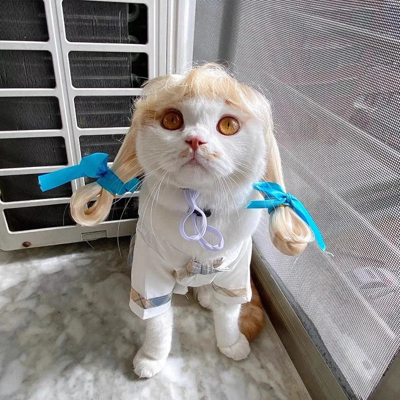 NONOR Pet Wigs Cosplay Props Funny Dogs Cats Cross-Dressing Hair Hat Costumes Head Accessories for Halloween Christmas Supplies