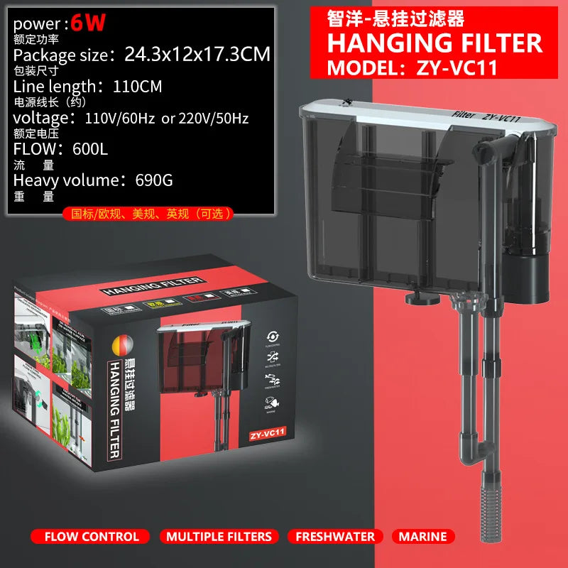 Adjustable Aquarium Filter External Hang on Pump Water Filter Waterfall Submersible Oxygen Small Fish Tank Aquarium Accessories