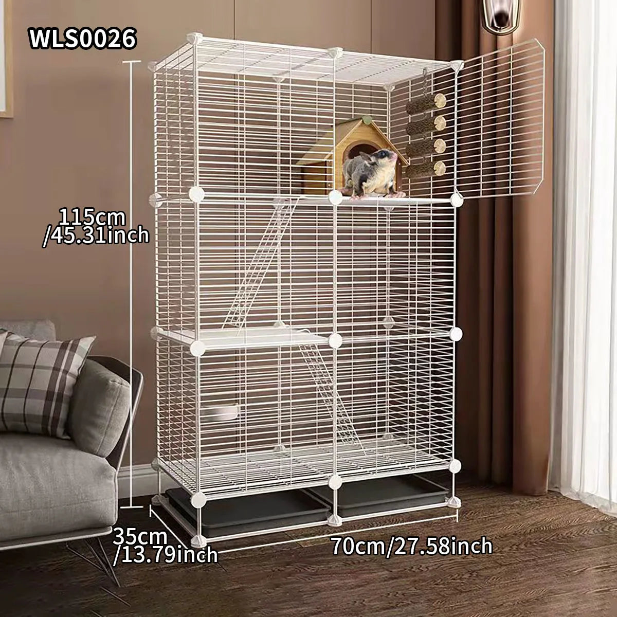 Small Animal Cage for Home Use  with Toilet, Large Rabbit Cage, Sugar Glider Breeding Squirrel Cage with Tray