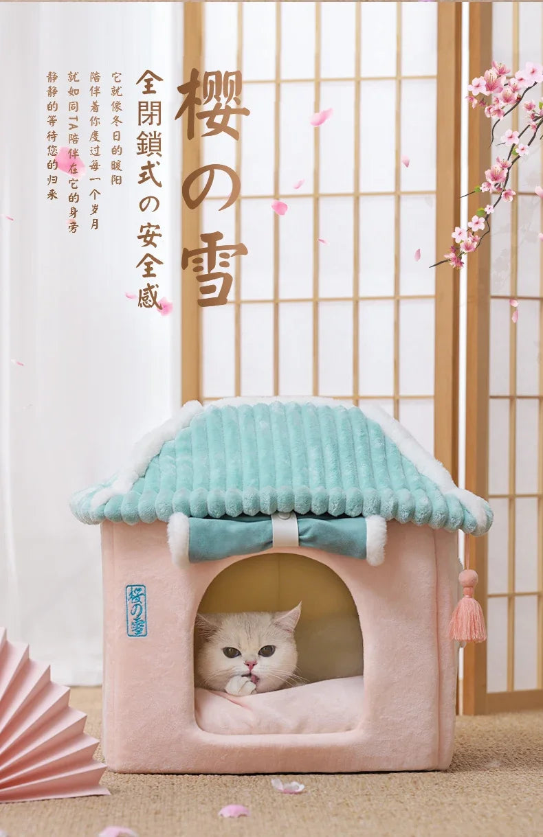 Cat's Nest Warm In Winter All Seasons Universal Cat House Removable and Washable Cat Beds Pet Supplies Closed Cat House Villa