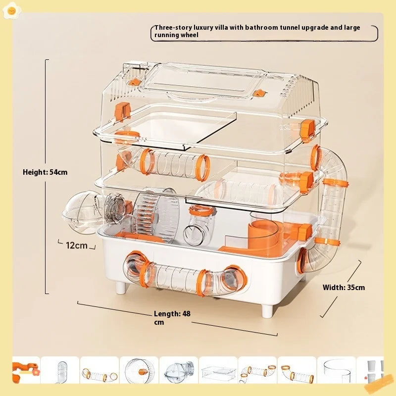 Hamster Cage Large Luxury Villa Three-layer Acrylic Panoramic Transparent Golden Bear Special Nest