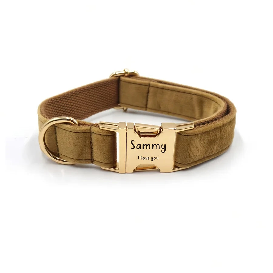 1pc Personalized Dog Collar Velvet, Engraving Custom Name Phone Number ID Tag, Soft Comfy Adjustable Collars For Small Medium Large Dogs