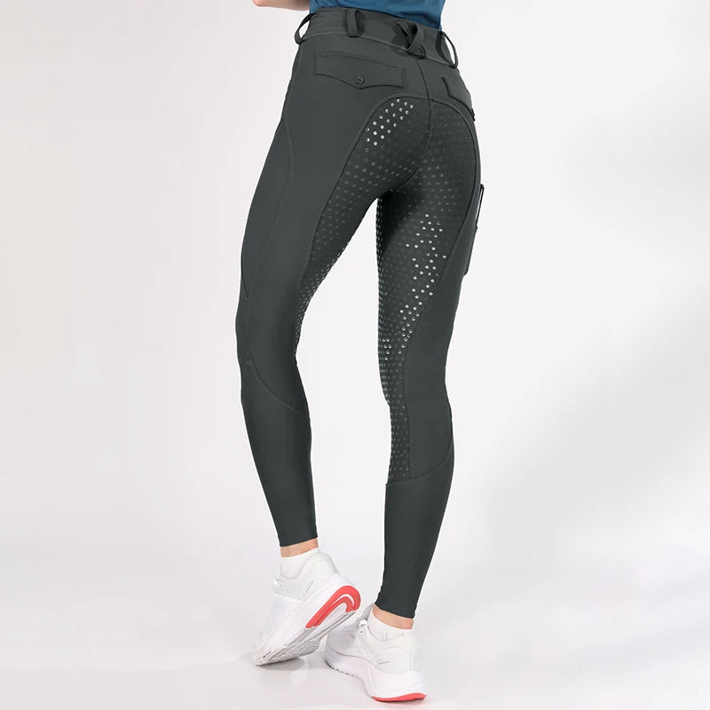 MXLLINA White Horse Riding Pants Women Equestrian Breeches Full Seat Silicone Competition Leggings Anti-pilling Sports Tights