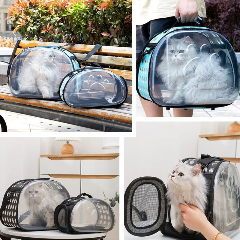 Portable Breathable Pet Carrier Backpack, Outdoor Handbag Transparent Foldable Breathable Pet Travel Shoulder Strap Bag