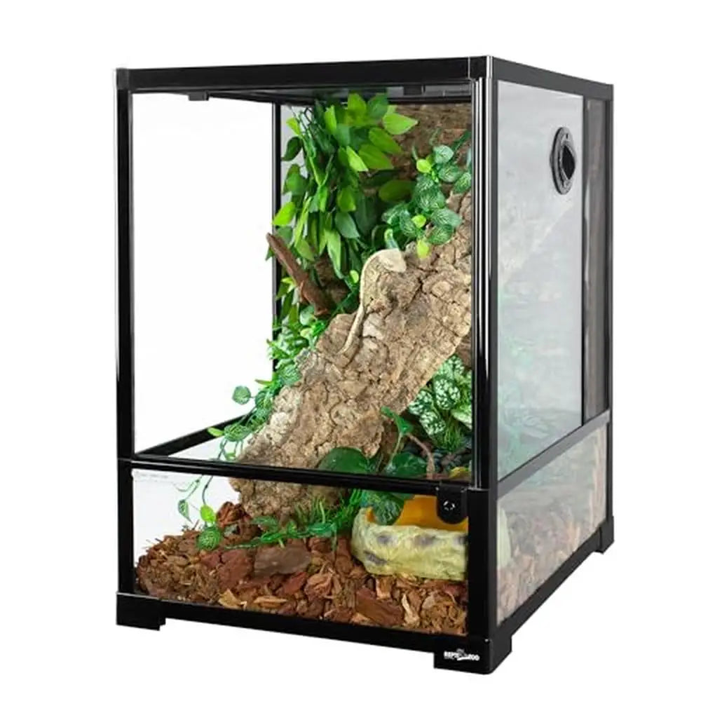 Glass Reptile Terrarium 30 Gallon Rainforest Habitat Tank 18" x 18" x 24" UVB Infrared Ventilation Front Opening Door Lizard