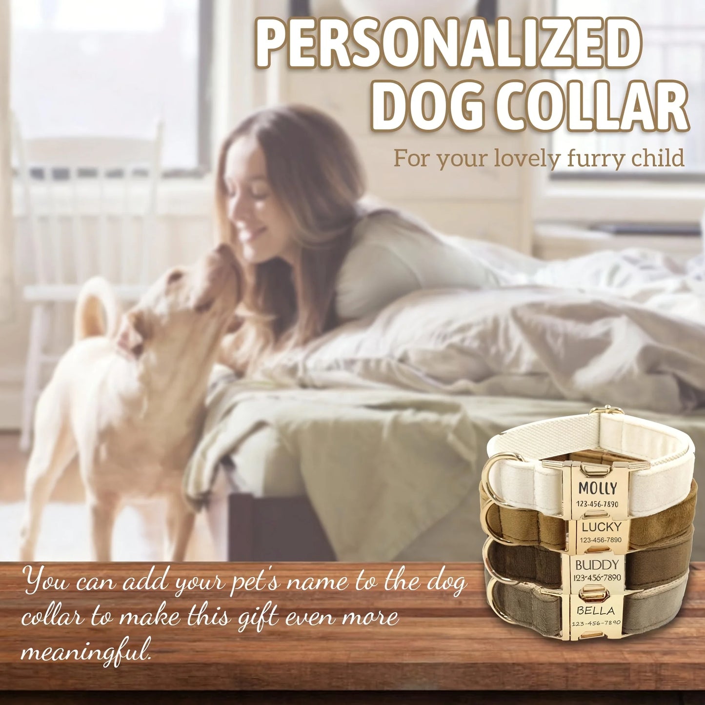 1pc Personalized Dog Collar Velvet, Engraving Custom Name Phone Number ID Tag, Soft Comfy Adjustable Collars For Small Medium Large Dogs