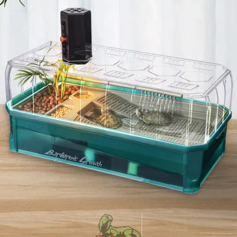 Integrated Turtle Tank Feeding Box Amphibious Tank Cage Plastic Transparent Turtle Tank House Amphibian and Reptile Habitat