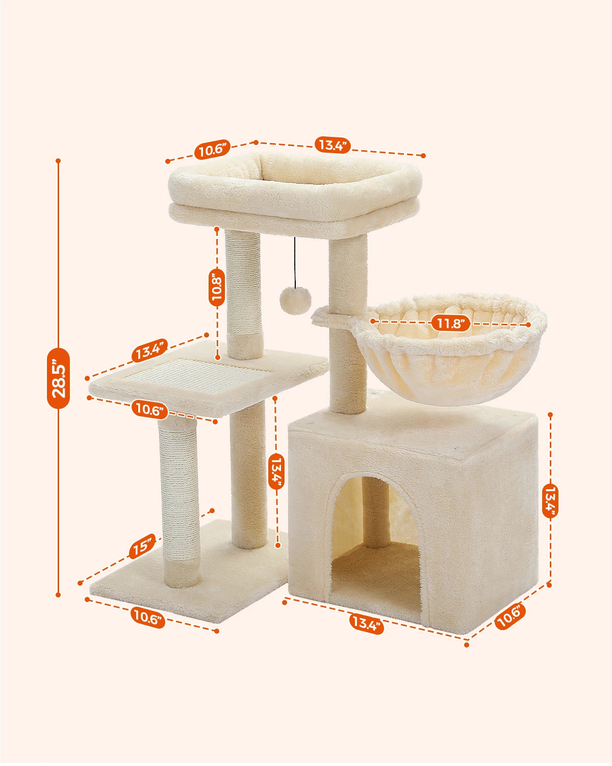 Cat tree Cat Tower for Indoor Cats Cat Activity Tree with Cat Scratching Posts Big Hammock and Removable Top Perch