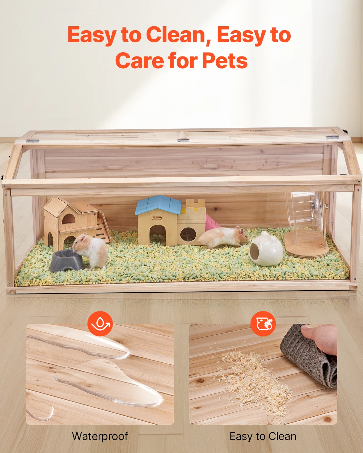 VEVOR Wooden Hamster Cage 270° Viewing Hamster Habitat Hamster Cages with Openable Top Ventilated Animal Cage for Gerbils Mice
