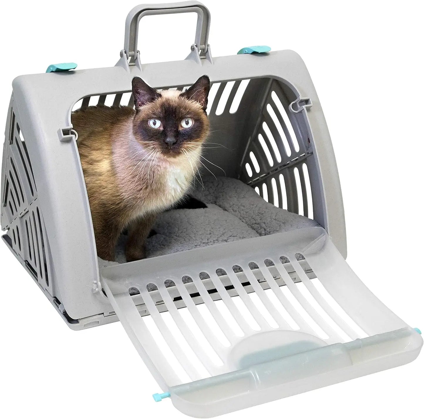 Sport Pet Foldable Travel Cat Carrier with A Waterproof Bed - Front Door Plastic Collapsible Carrier, Gray (CM-10064-CS01)