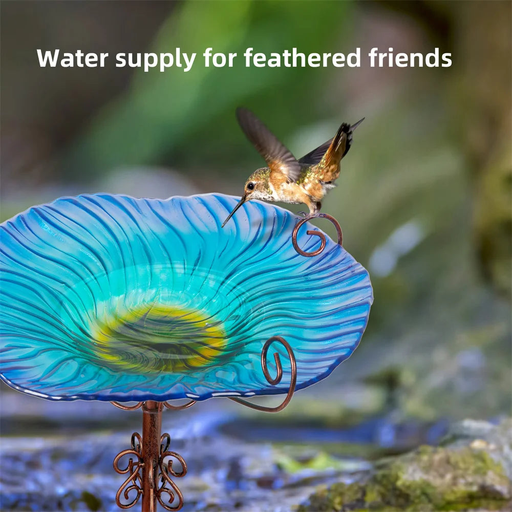 Large Outdoor Glass Bird Bath Garden Feeding Bowls Water Bath Spa Table Balcony Wild Birds