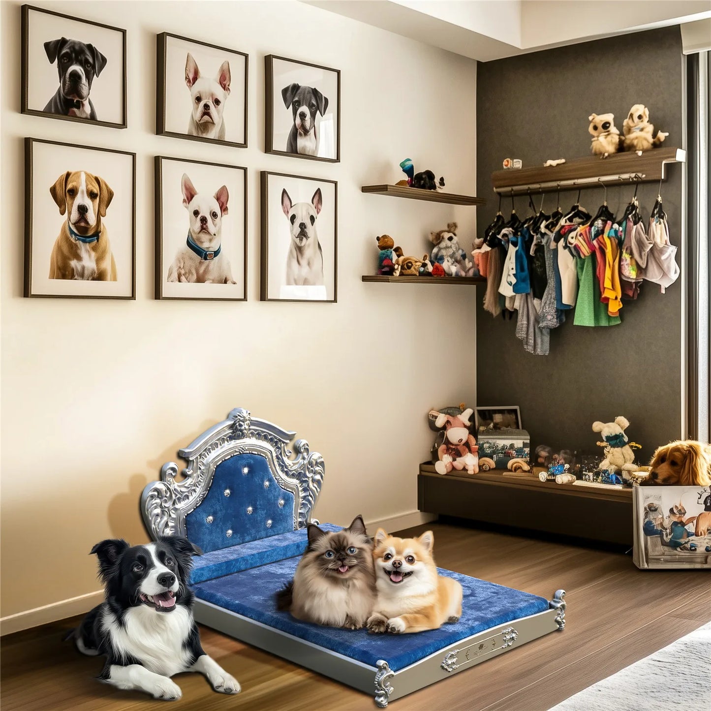 Luxury Pet Bed  Headboard, Dutch Velvet Dog Cat Bed for Medium and Large, European Style Noble Pet Bed