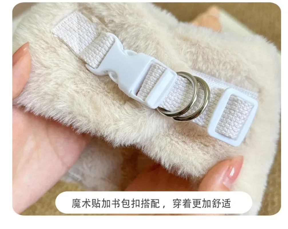 Fashion Pet Rabbit Fur Plush Pet Traction Set Warm Thick Pet Dog Cat Walking Dog Outdoor Teddy Plush Traction Rope Chest Harness