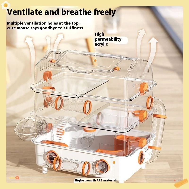 Hamster Cage Large Luxury Villa Three-layer Acrylic Panoramic Transparent Golden Bear Special Nest