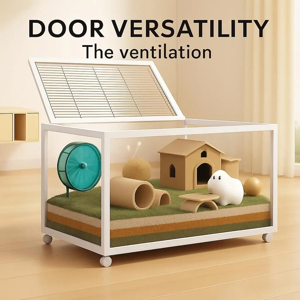 Hamster Cage,360° Viewing Transparent Hamster Habitats with Universal Wheels, Chew-Proof Dual Door Small Animal Habitat