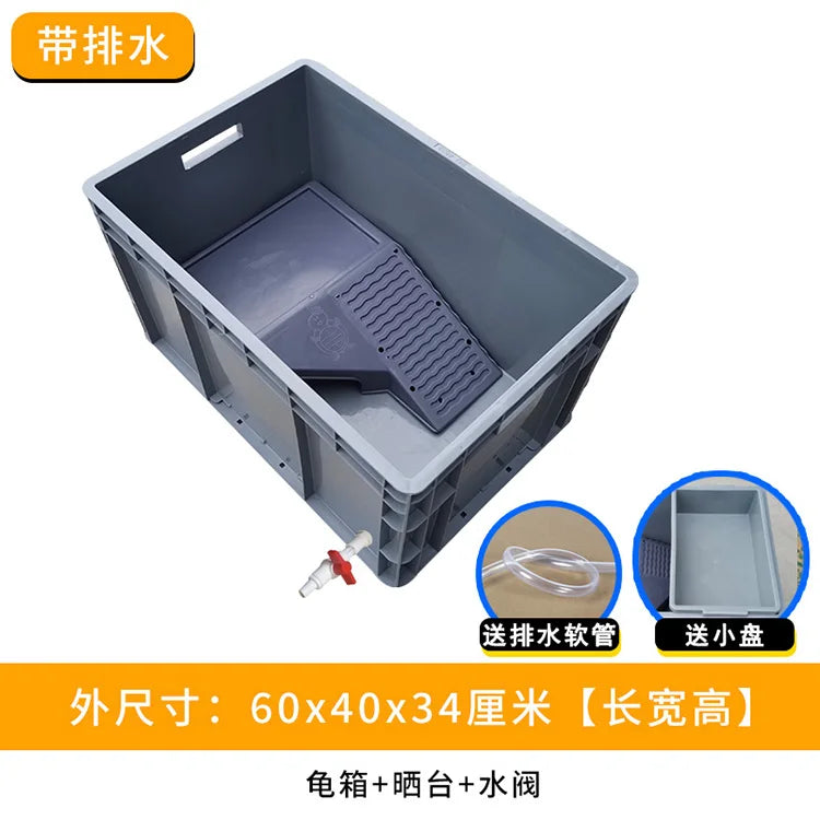 ‌Heavy-Duty Turtle Tank with Basking Platform - Large Plastic Aquarium for Reptiles, Waterproof Fish Pond with Drainage System