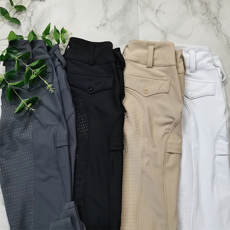 MXLLINA Button Zipper Horse Riding Pants Women Equestrian Leggings Breeches Competition Full Silicone Sports Tights