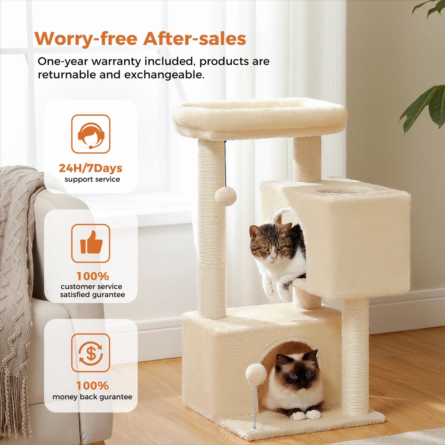 Large Cat Tree for Indoor Cats Multi-Level Cat Tower with Spacious Condos Sisal Scratching Pad Kitten House Accessories Cat Toys