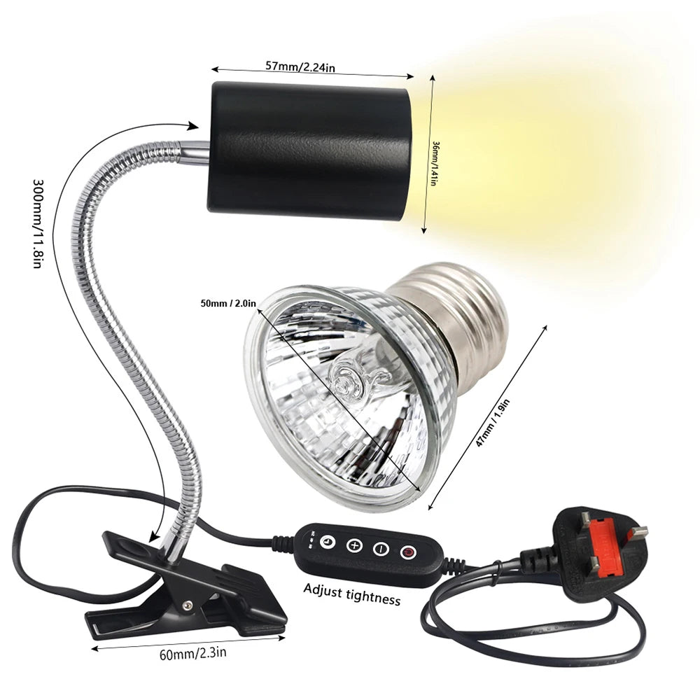 Reptile  Heat Lamp Bulb  Dimmable With Clip-on Dimmable UVA UVB Turtle Tortoises Basking Lights Timing Pet Amphibians Lizards Heating Bulb
