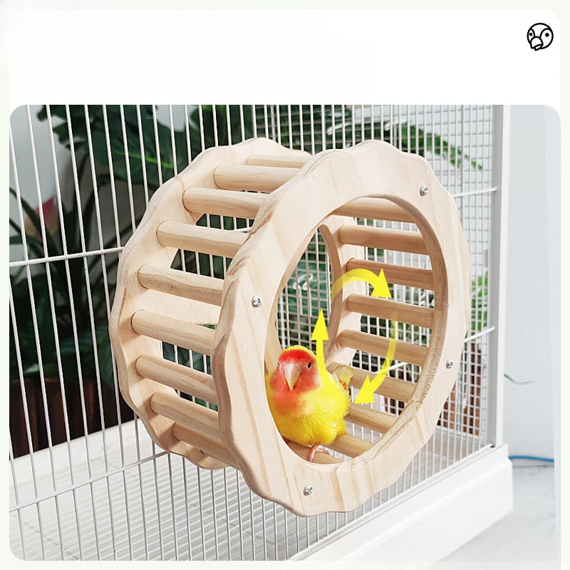 1pc Bird Wheel Toy Interactive Spinner Wheel Wooden Birds Toys Cage Accessories For birds Conures Parakeets Parrots Cockatiels Budgies