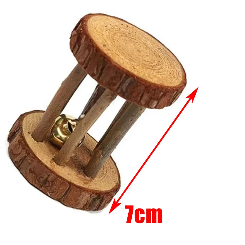 Guinea Pig Rabbit Hamster Small Animal Play Pet Roller Toys Natural Wooden Pine Dumbbells Unicycle Bell Chew Chewing Braided Ball