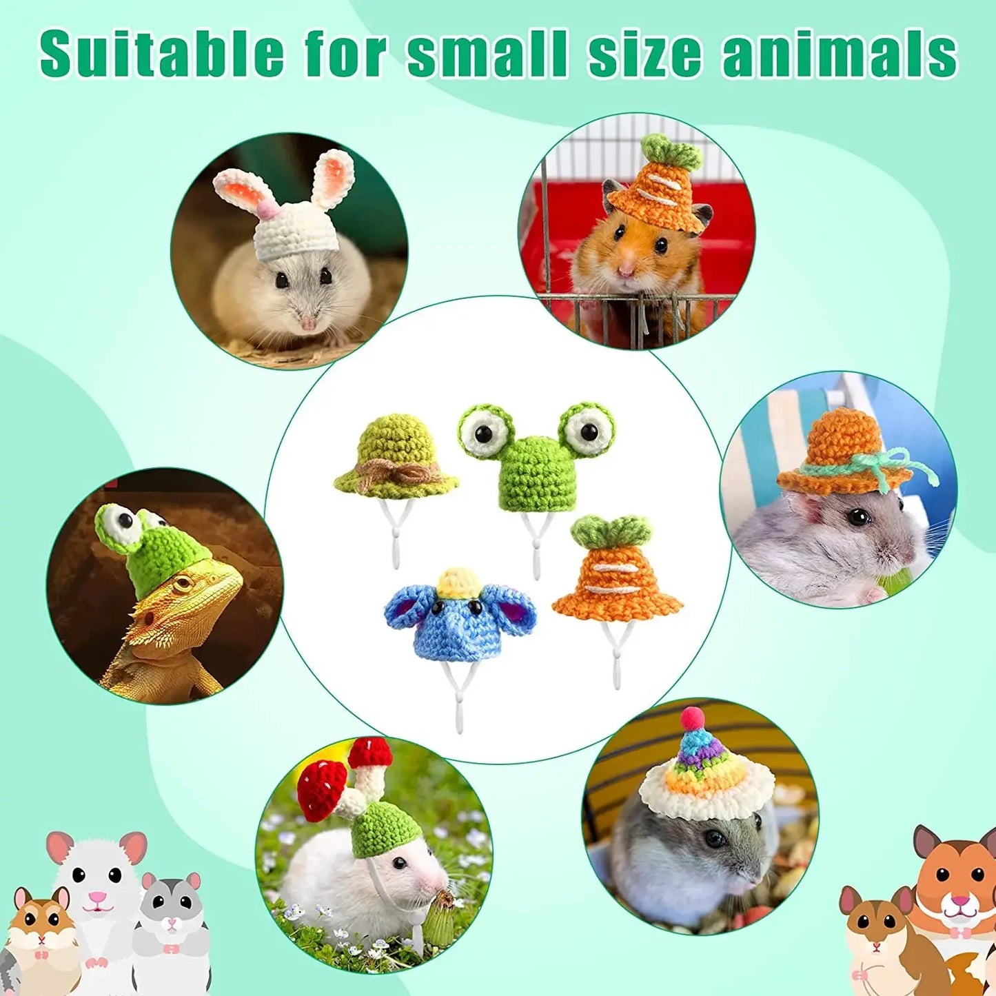 Cute Handmade Knitted Hat Hamster Decoration Chipmunk Guinea Pig Hamster Accessories Hamster Toy Halloween Christmas Pet Decor