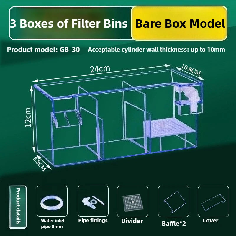 Hang-On Aquarium Filter Box Quiet Water Circulation System Dry-Wet Separation Filter Box for Small medium Fish Tank Turtle Tank