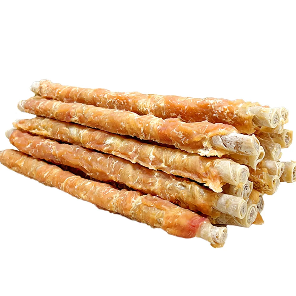 10.58oz/300g(3 Count) 13.4'' Super Chicken Wrapped Cowhide Stick, All Natural Ingredients, Natural Dog Treats, Healthy