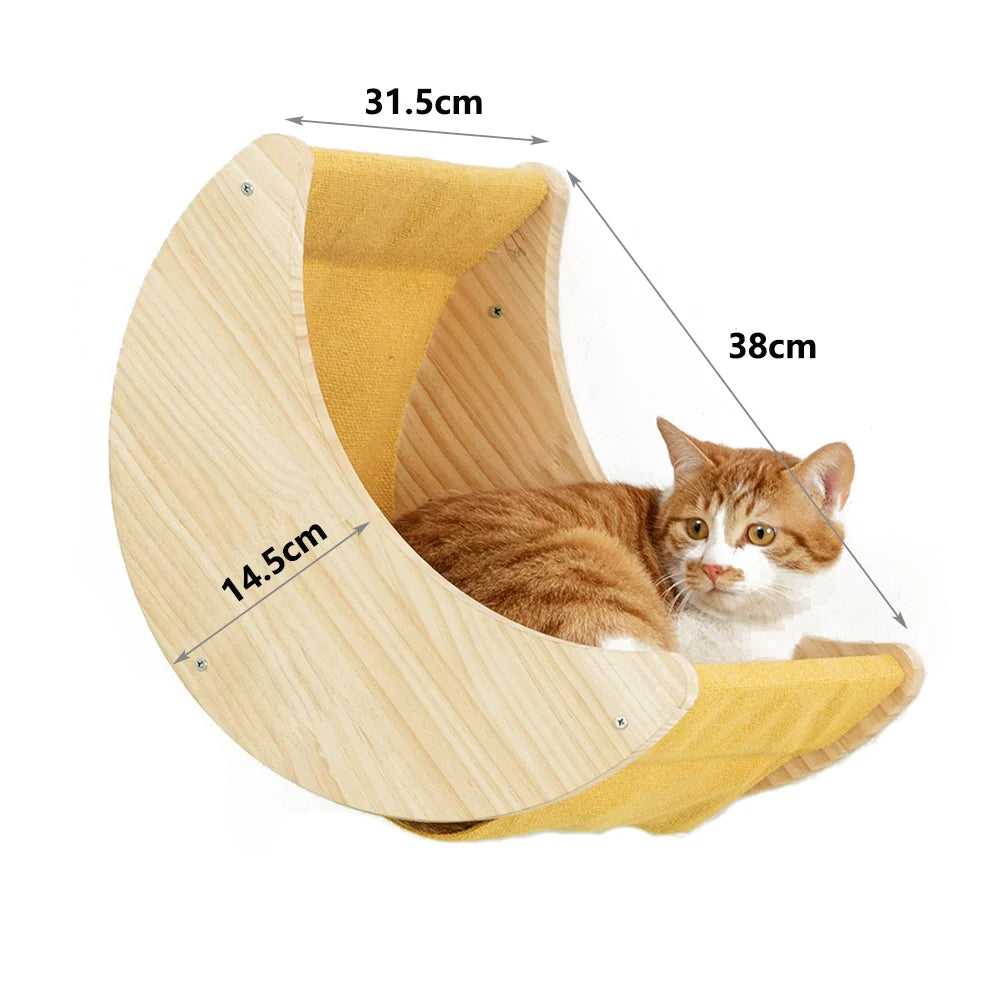 Wooden Cat Climbing Shelves Wall Mounted Cat Tree Sisal Scratching Post Pedal Hammock Indoor Kitten Playground Cats Accessories