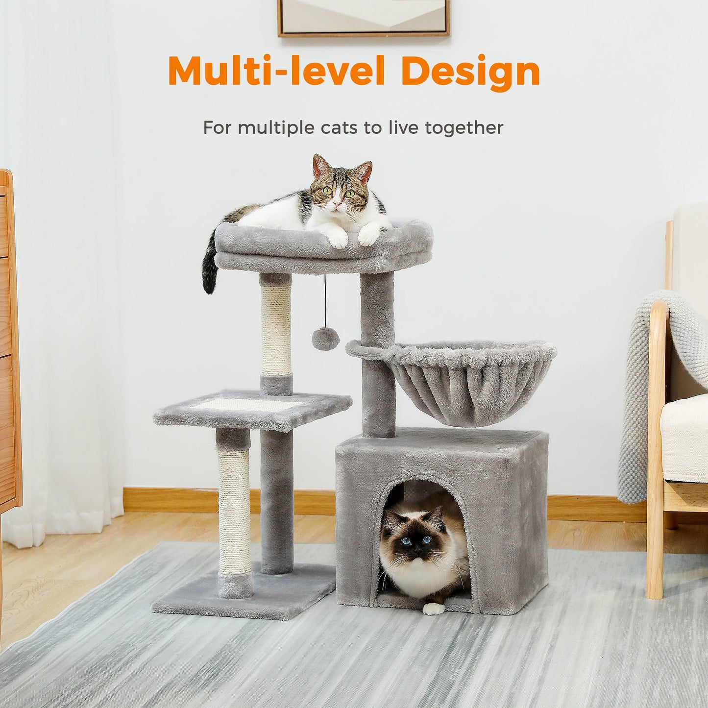 Cat tree Cat Tower for Indoor Cats Cat Activity Tree with Cat Scratching Posts Big Hammock and Removable Top Perch