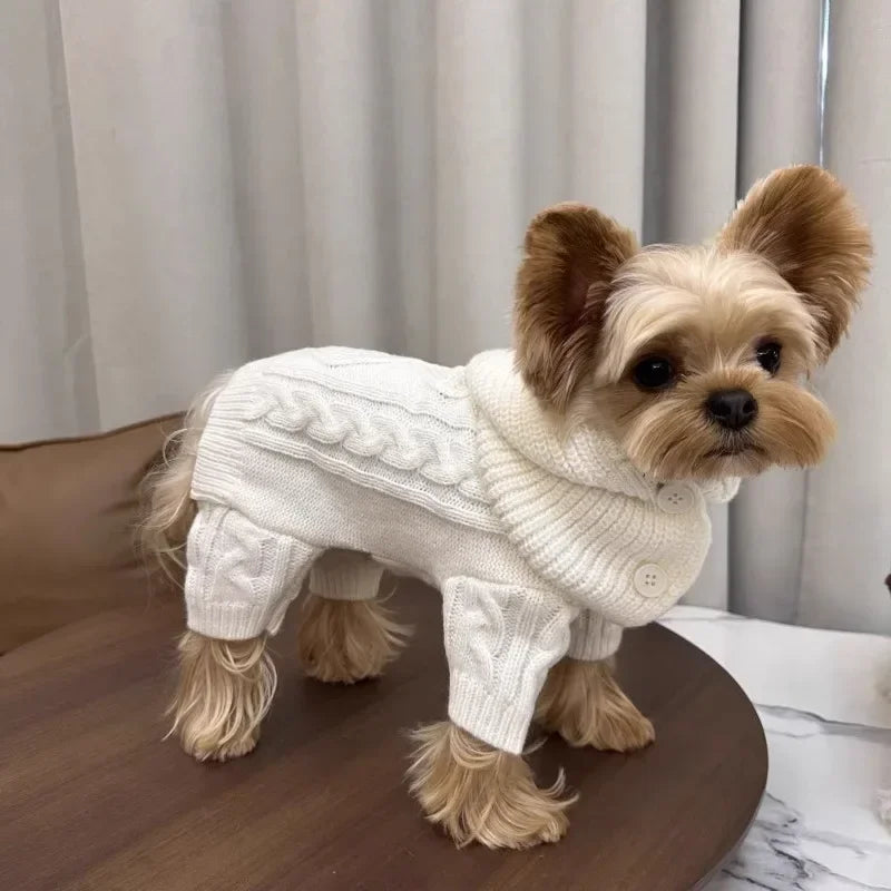 Knit Sweater Jumpsuit for Small Dogs, Monochromatic, Simple, Fashion, Warm, Thick, Pet Items, Winter