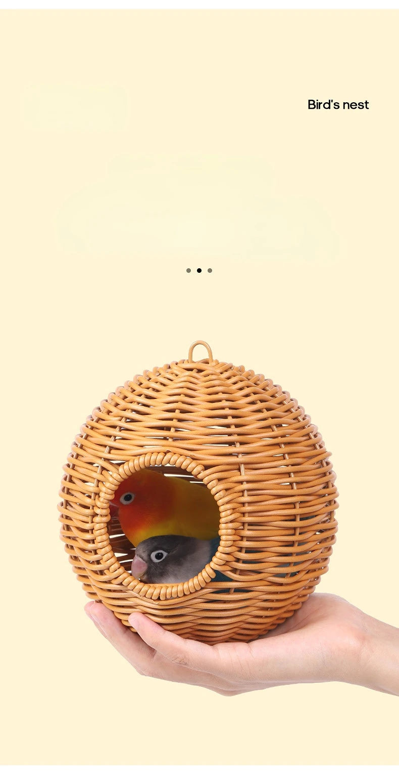Bird Nest Fake Grass Handwoven Bird Cage House Parrot Canary Lovebird Parakeet Cockatiel Hatching Bird Hut