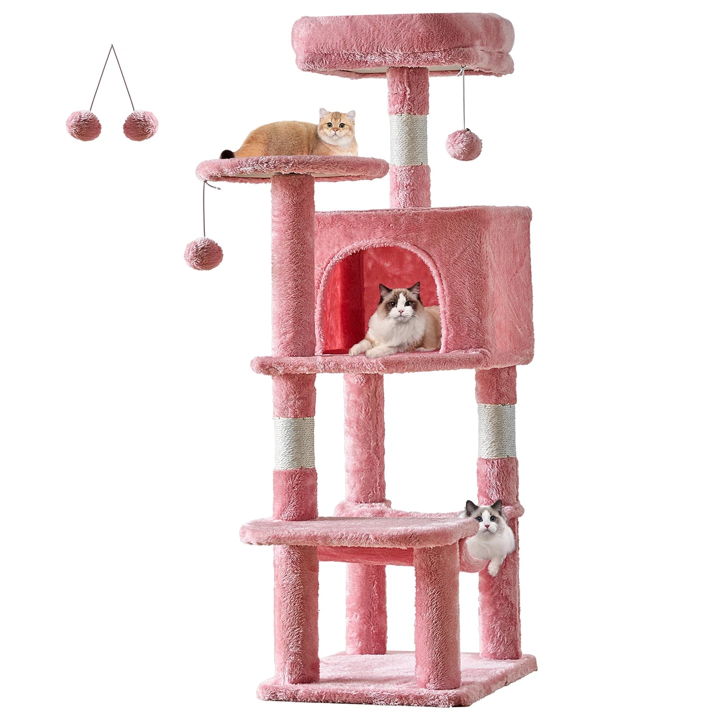 JHK 44In Cat Tree Tall Multi-Cat Climbing Tower for Pet Furniture Natural Sisal Scratching Posts Stable Pet House  for Indoor Cat