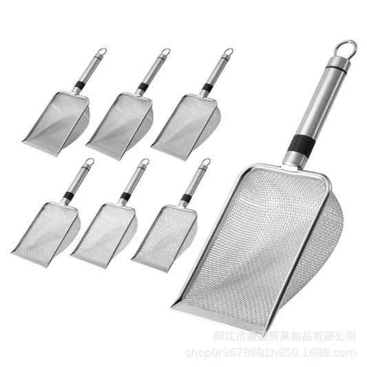 Cat Litter Shovel Small Holes Stainless Steel Sand Substrate Shovel Clean Fine Mesh Sifter Cat Litter Cleaning Supplies