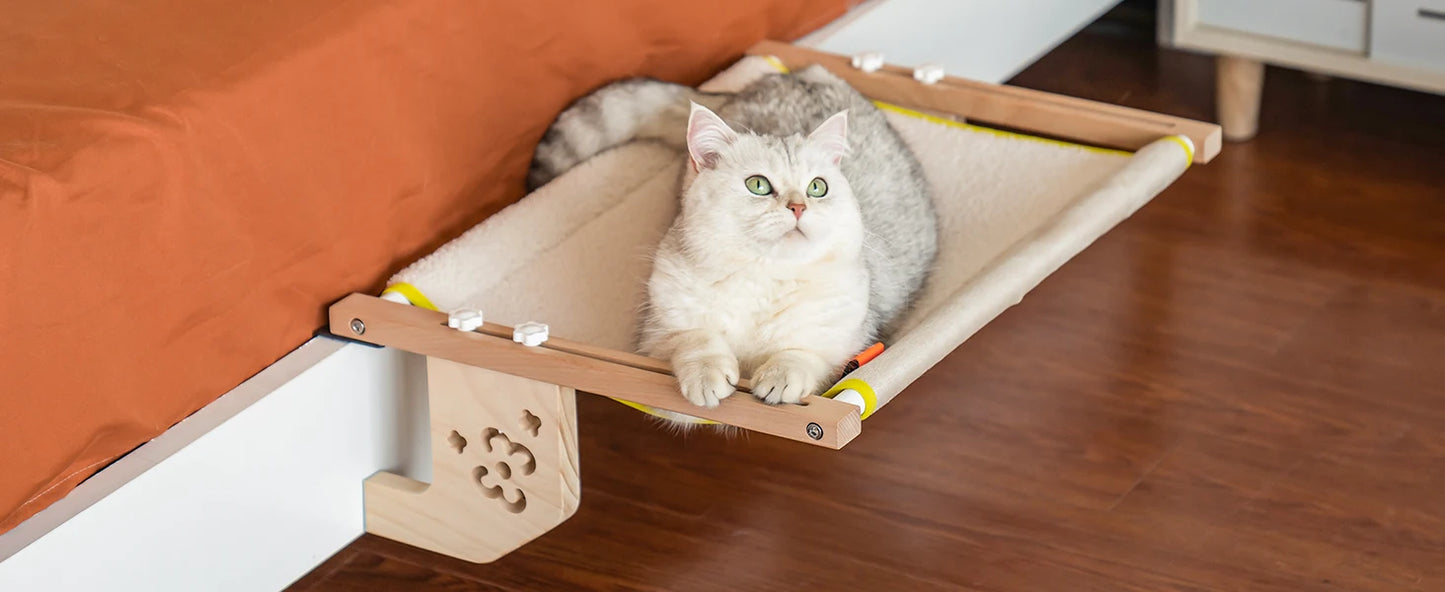 Mewoofun Cat Window Perch Wood Metal Frame Easy to Assemble for Windowsill Bedside Drawer and Cabinet More Beige Chessboard