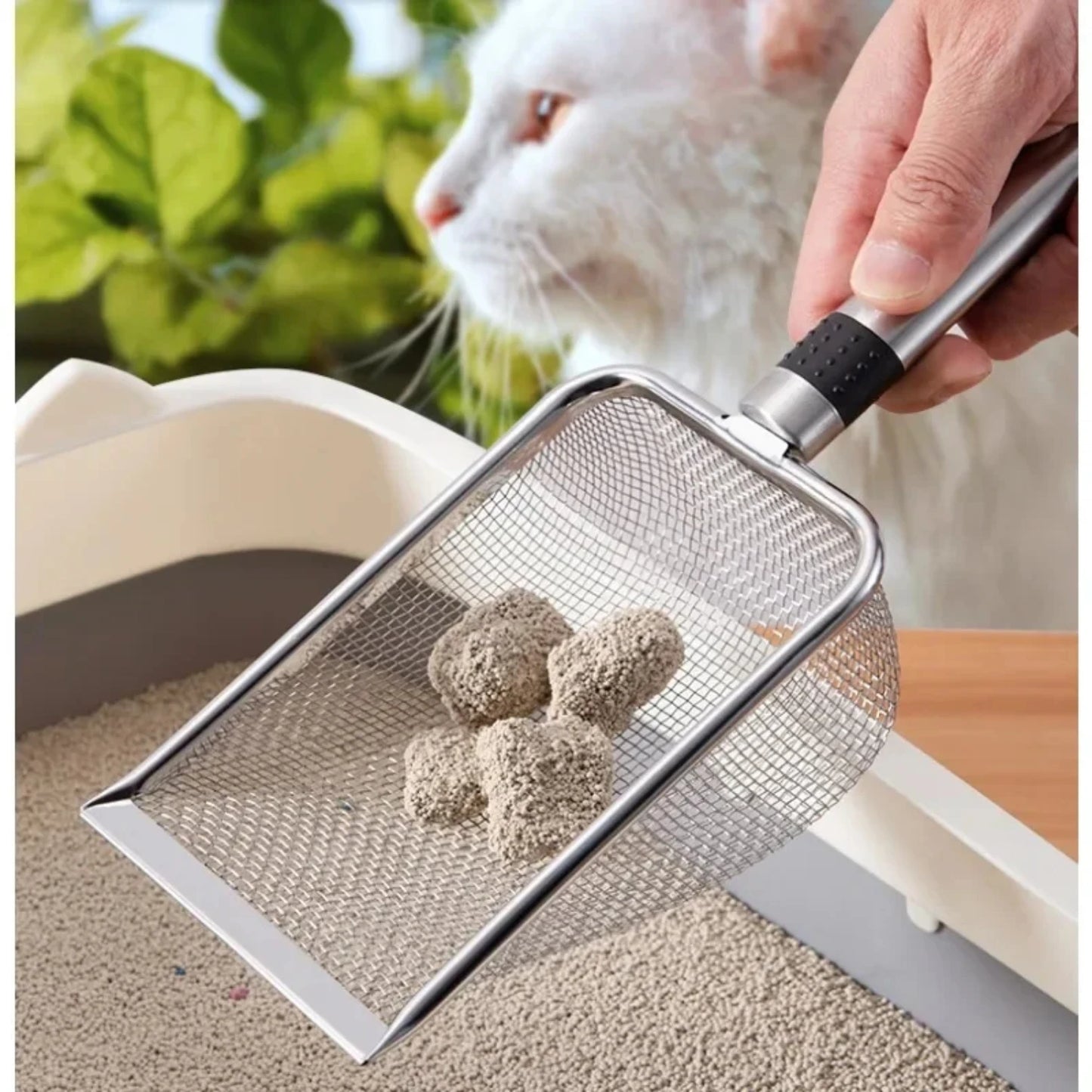 Cat Litter Shovel Small Holes Stainless Steel Sand Substrate Shovel Clean Fine Mesh Sifter Cat Litter Cleaning Supplies