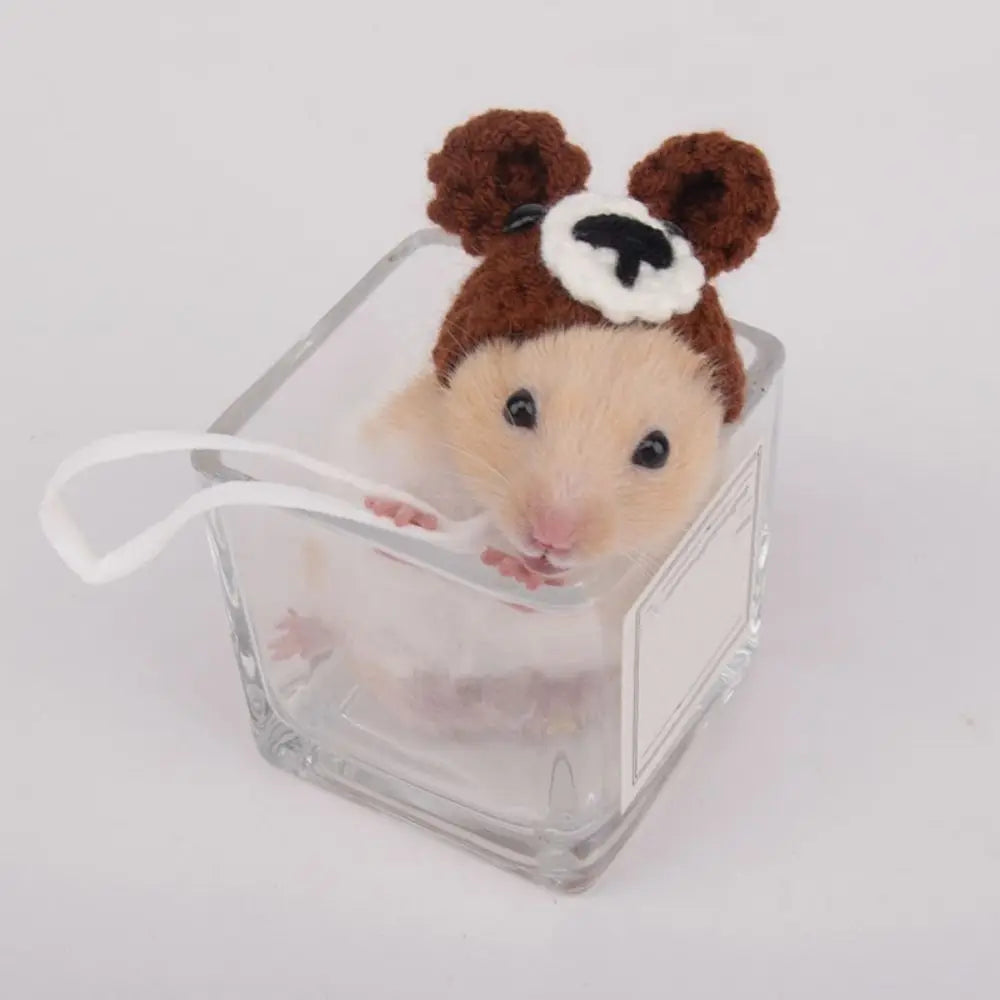 Portable Cartoon Hamster Hat Soft Handmade Pet Knitted Hat Adjustable Hamster Headwear for Photographs'