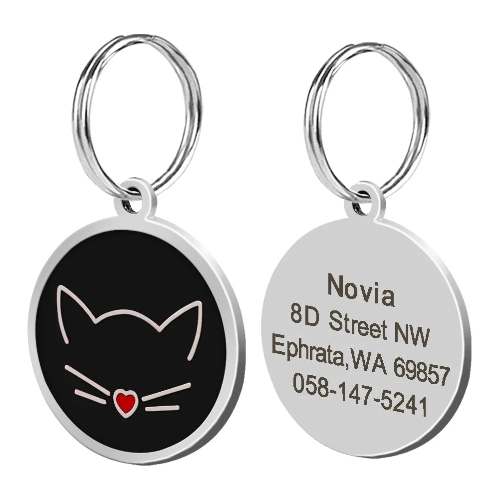 Cute Cat Tag Small Dog ID Tags Free Engraved Name Cats Kitten Name Tag Anti-lost Pet Collar Pendant Fish Shape & Cat Face Tags