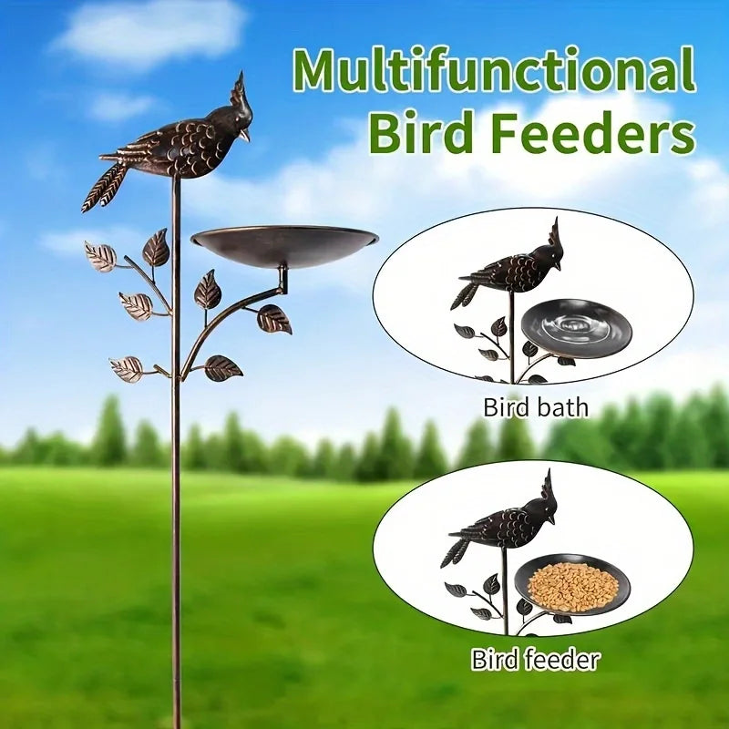 Metal Oriole Bird Feeder Stake, Waterproof Outdoor Bird Bath For Backyard Garden Lawn, Ground Feeders, Deep Antique Copper