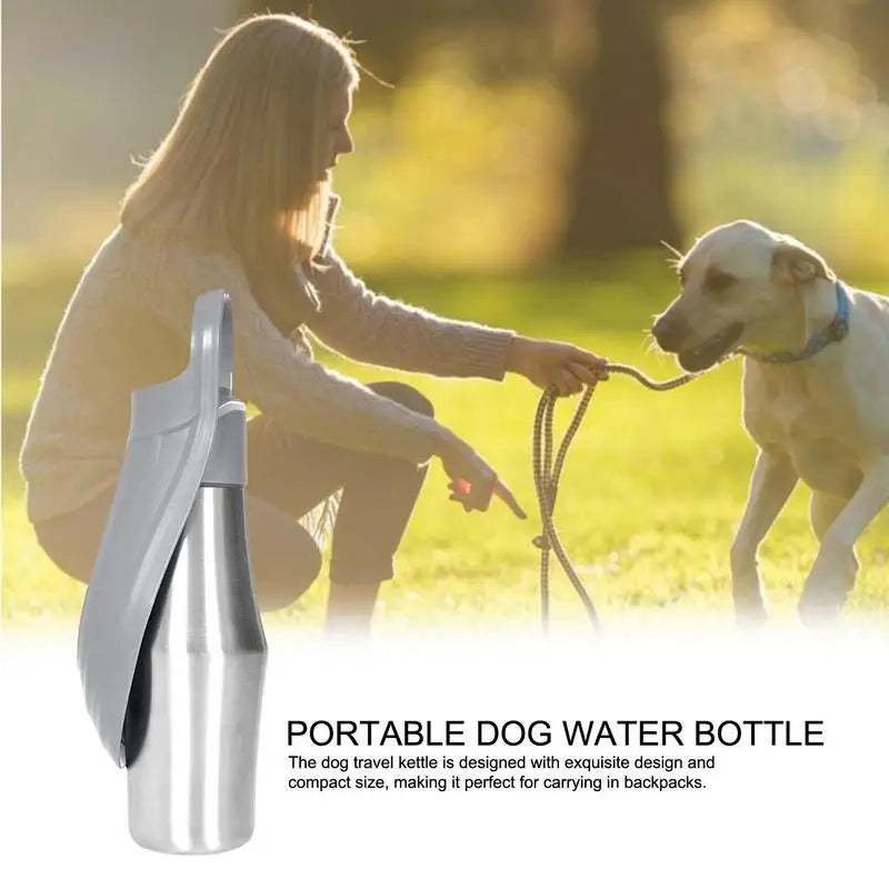 Dog Water Bottle 27oz Stainless Steel Travel Water Dispenser Travel Camping 2 In 1 Dog Water Bowl