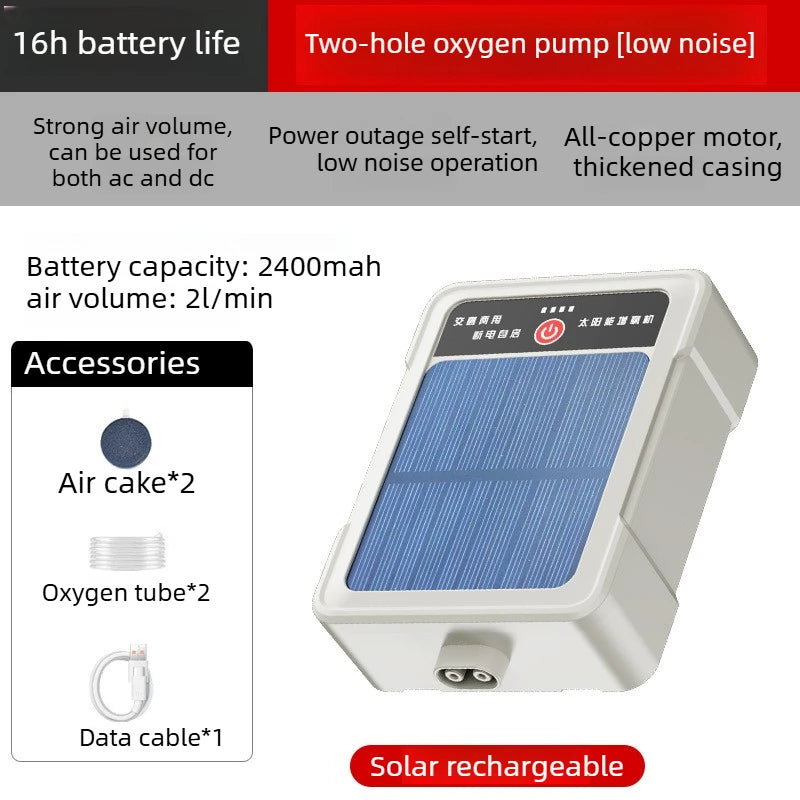 5V Solar Powers Charging Oxygenator Fish Tanks Aquarium Air Pump Fishing Oxygen Pump Aerator with Air Stones