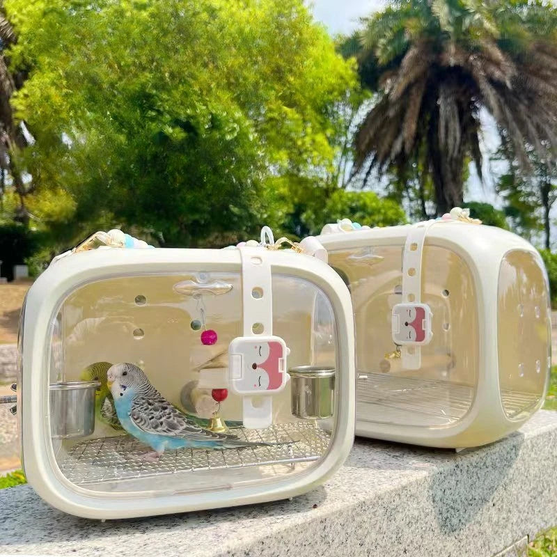 Parrot Cage Bird with Handheld Acrylic Outdoor Viewing Bird Cage Peony Carrying Bag Animals Carriers Portable Parrot Products