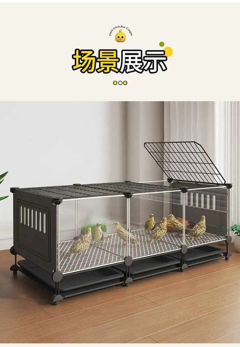 Premium Quail Cage with Pulley Droppings Tray - Indoor Large Chicken Coop Protecting Chicks Feet Mesh Predator Proof Secure Run