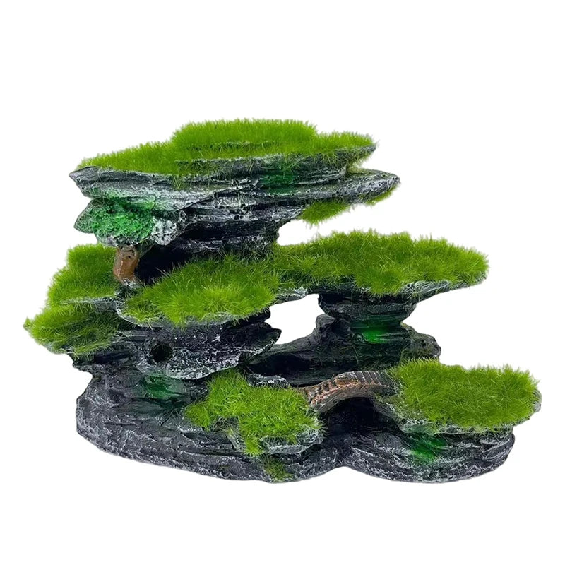 Aquarium Mountain View Stone, Aquarium View Stone, Mossed Aquarium Hideout, Submersible Resin Aquarium Decorations Large