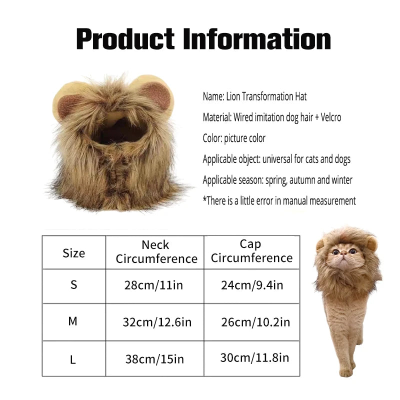 Cat Cosplay Dress Up Pet Hat Lion Mane for Cat Puppy Lion Wig Costume Party Decoration Halloween Christmas Cat Pet Supplies