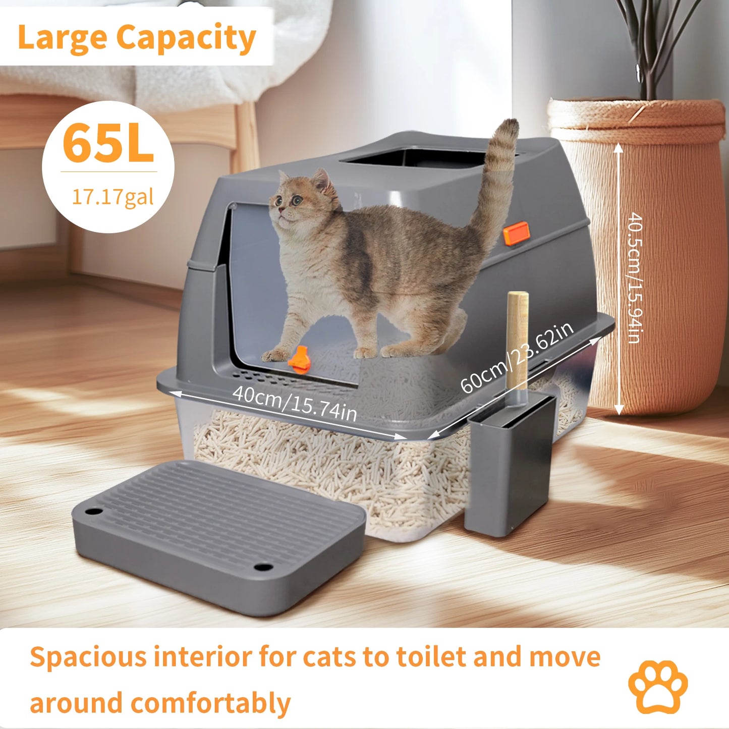 4-Style Cat Litter Box with Lid Large Kitty Litter Box Enclosed with High Sided Enclosure Scoop Non-Sticky