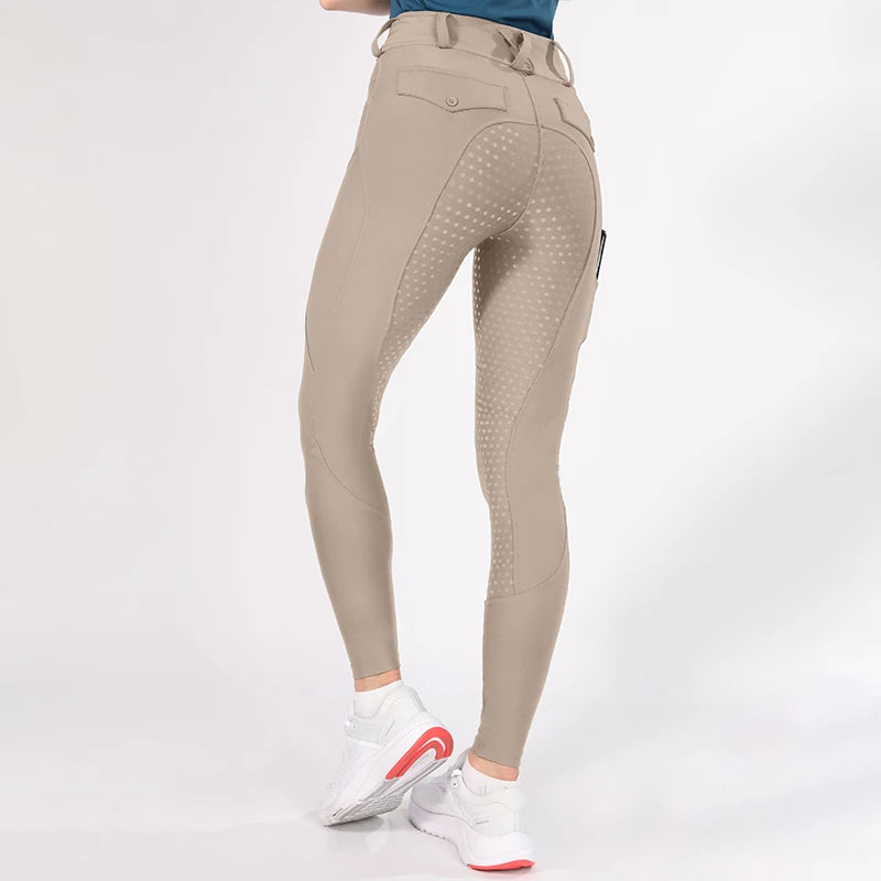 MXLLINA White Horse Riding Pants Women Equestrian Breeches Full Seat Silicone Competition Leggings Anti-pilling Sports Tights