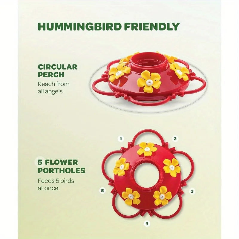 1pc suspended hummingbird feeder, bird with hook feeder, 5 nectar feeding ports (13.5oz)