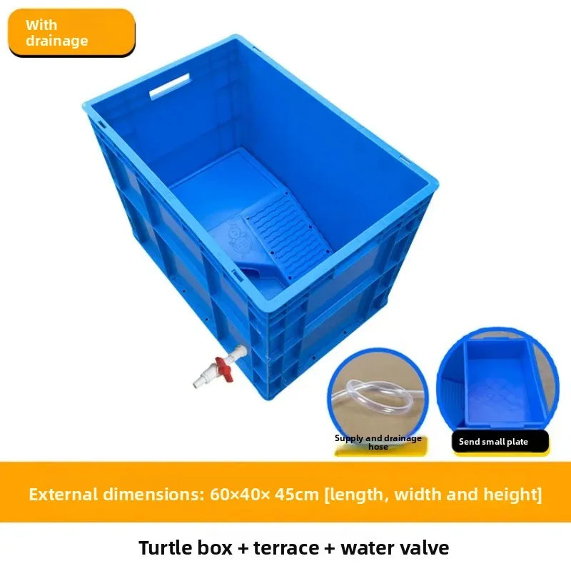 ‌Heavy-Duty Turtle Tank with Basking Platform - Large Plastic Aquarium for Reptiles, Waterproof Fish Pond with Drainage System