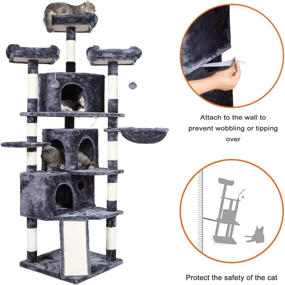 Cat Tower with Caves, Cozy Perches, Scratching Posts, Activity Center Stable for Kitten/Big Cat